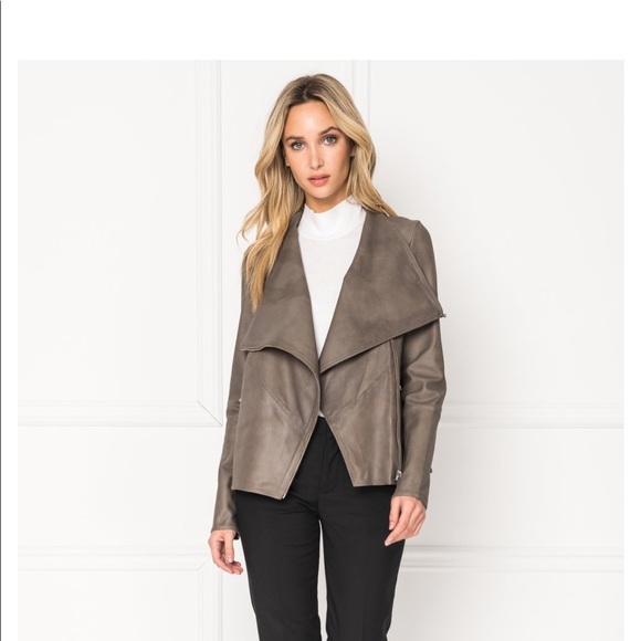 MIRA Grey Cascade Collar Leather Jacket NWT - Picture 3 of 3